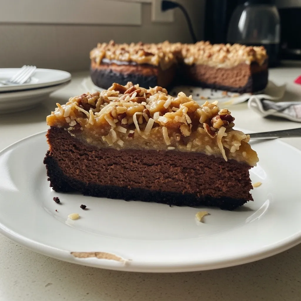 Decadent German Chocolate Cheesecake with Coconut-Pecan Topping - secondary view