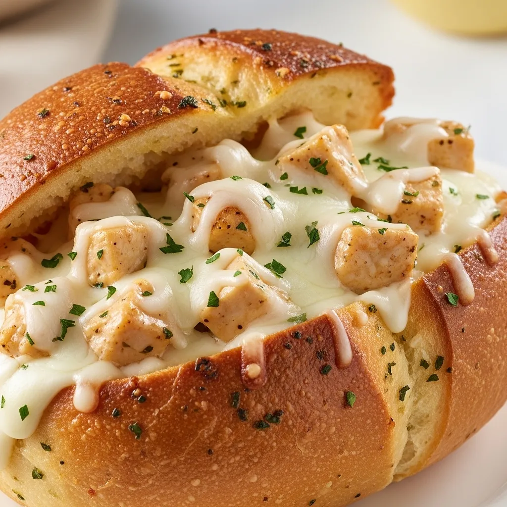 Chicken Alfredo Stuffed Garlic Bread