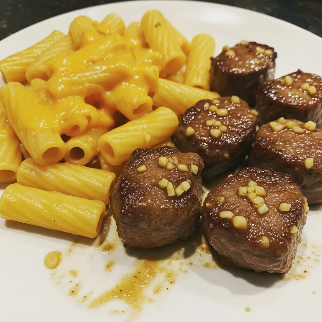 Garlic Butter Steak Tips with Cheesy Rigatoni - secondary view