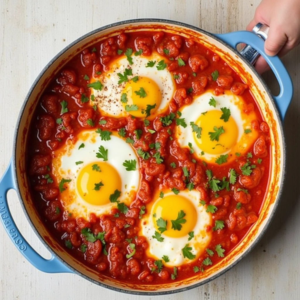 Shakshuka (Poached Eggs in Tomato Sauce) - tertiary view