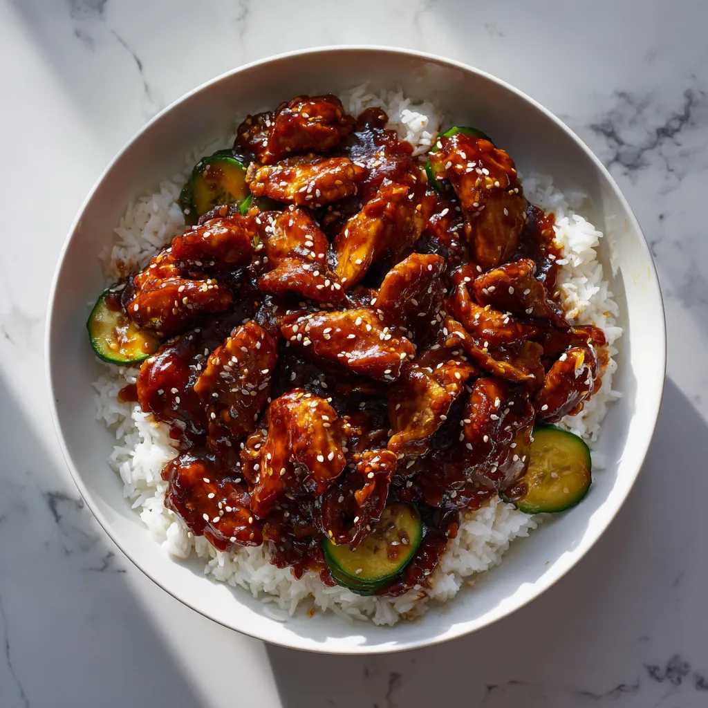 Crispy Caramelized Gochujang Chicken Rice Bowl with Sweet and Spicy Korean Glaze - tertiary view