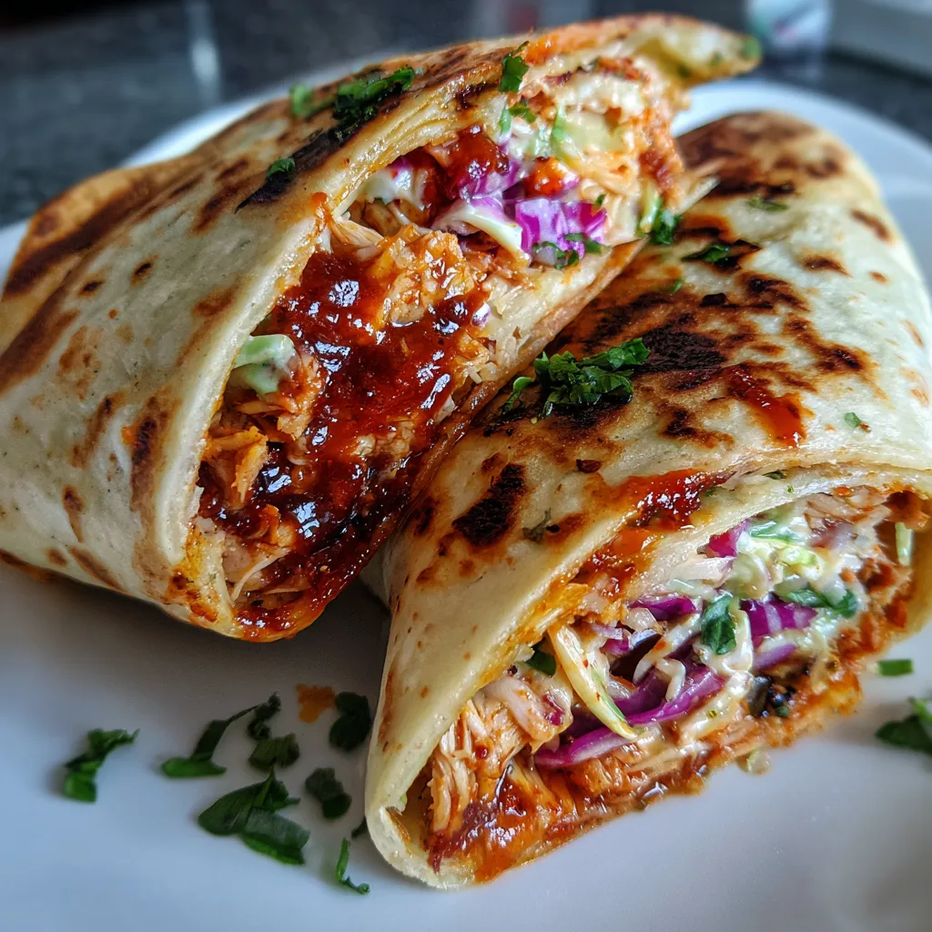 Grilled BBQ Pulled Chicken Wraps with Creamy Coleslaw and Caramelized Onions - secondary view