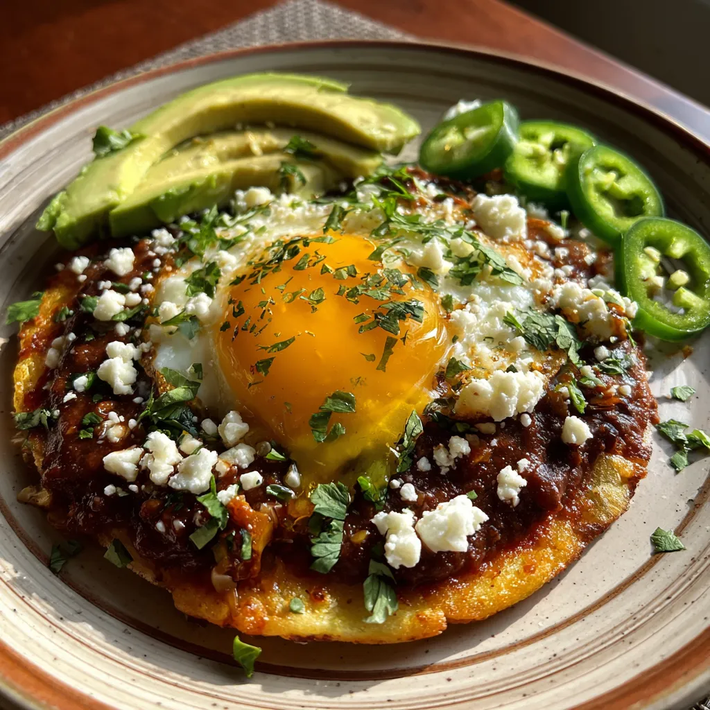 Authentic Huevos Rancheros with Crispy Tortilla and Refried Beans - Mexican Breakfast - secondary view