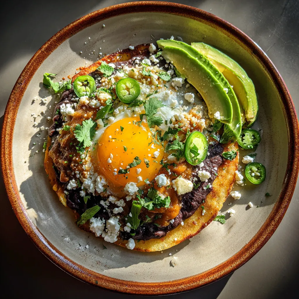 Authentic Huevos Rancheros with Crispy Tortilla and Refried Beans - Mexican Breakfast