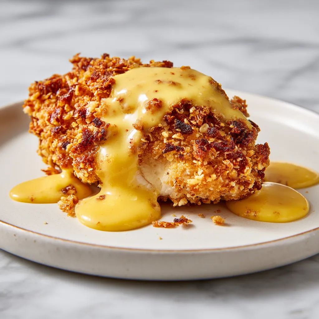 Crispy Pretzel Chicken Breasts with Creamy Mustard-Cheddar Sauce - Ultimate Crunchy Comfort Food - tertiary view