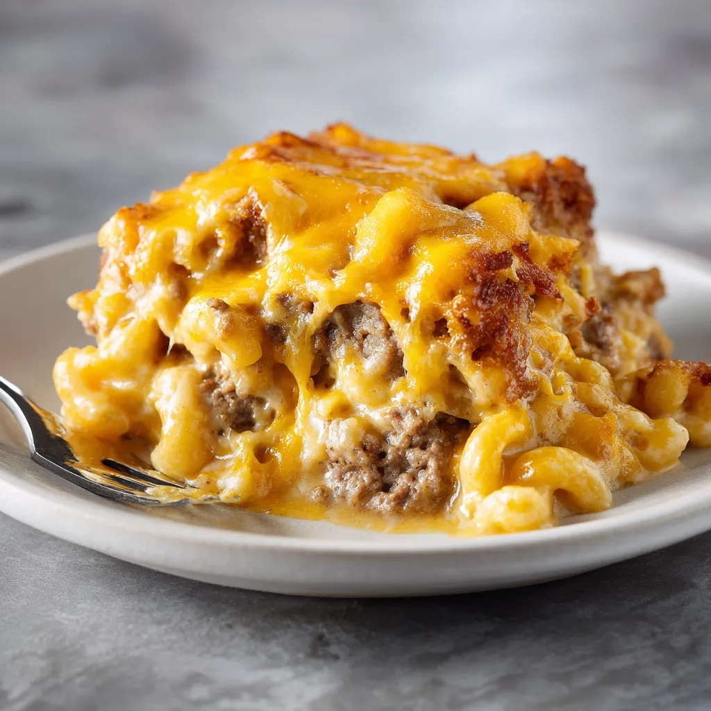 Ultimate Mac and Cheese Meatloaf Casserole with Creamy Cheddar Topping and Savory Beef Base - tertiary view