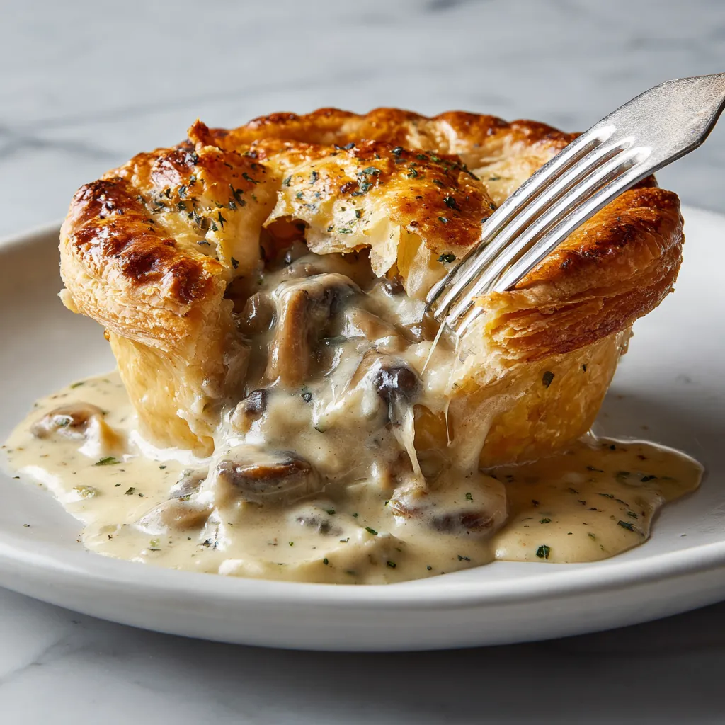Mini Mushroom & Gruyère Pot Pies with Creamy Herb Filling and Flaky Puff Pastry Crust - tertiary view