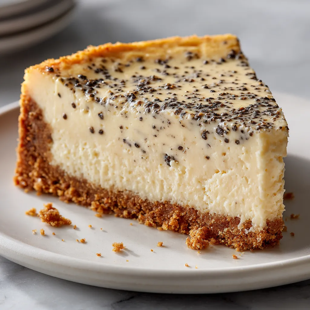 The Best Vanilla Bean Butter Cheesecake with Graham Cracker Crust and Real Vanilla Beans - tertiary view