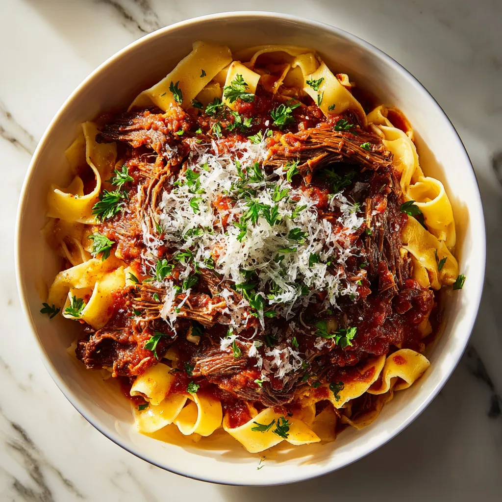 Slow-Braised Beef Ragu with Fresh Tagliatelle Pasta in Rich Red Wine Tomato Sauce with Parmesan - tertiary view