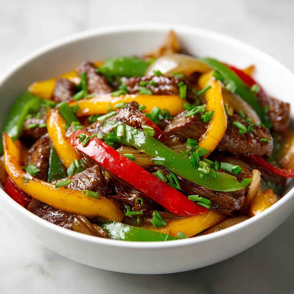 Classic Pepper Steak with Colorful Bell Peppers and Sweet Onions in Savory Sauce - tertiary view