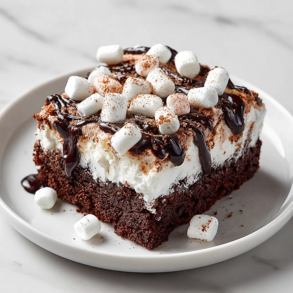Ultimate Marshmallow Chocolate Poke Cake with Fluffy Frosting and Chocolate Drizzle - tertiary view