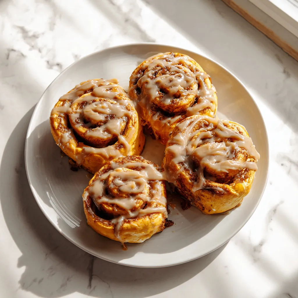 Ultimate Pumpkin Cinnamon Rolls with Cream Cheese Glaze and Toasted Pecan Topping - Perfect Fall Breakfast Pastry - tertiary view