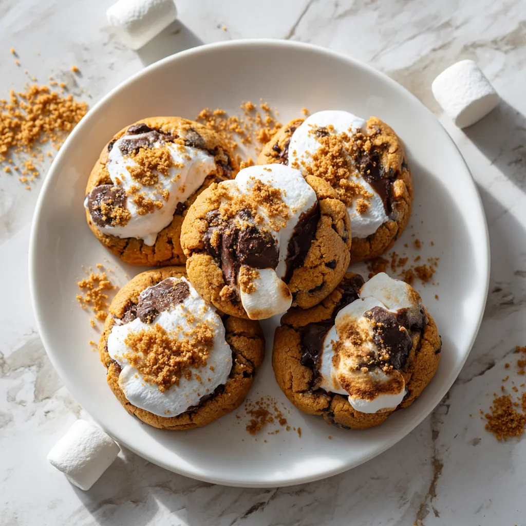 Pumpkin S'mores Cookies with Graham Cracker, Chocolate Chips, and Toasted Marshmallows - tertiary view