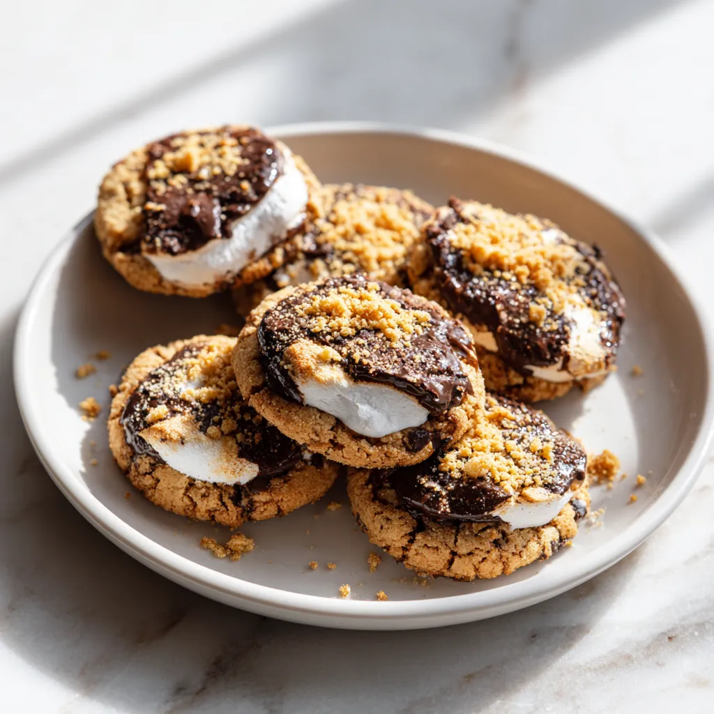 Pumpkin S'mores Cookies with Graham Cracker, Chocolate Chips, and Toasted Marshmallows - secondary view