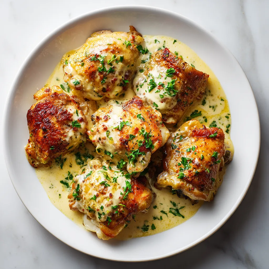 Ultimate Creamy Oven Baked Chicken Thighs with Herbs and Garlic