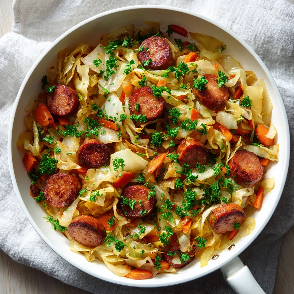 Easy One-Pan Cabbage and Kielbasa Skillet with Caramelized Onions and Savory Seasonings - tertiary view