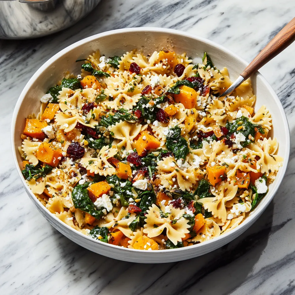 Roasted Butternut Squash and Farfalle Pasta Salad with Herbs and Parmesan
