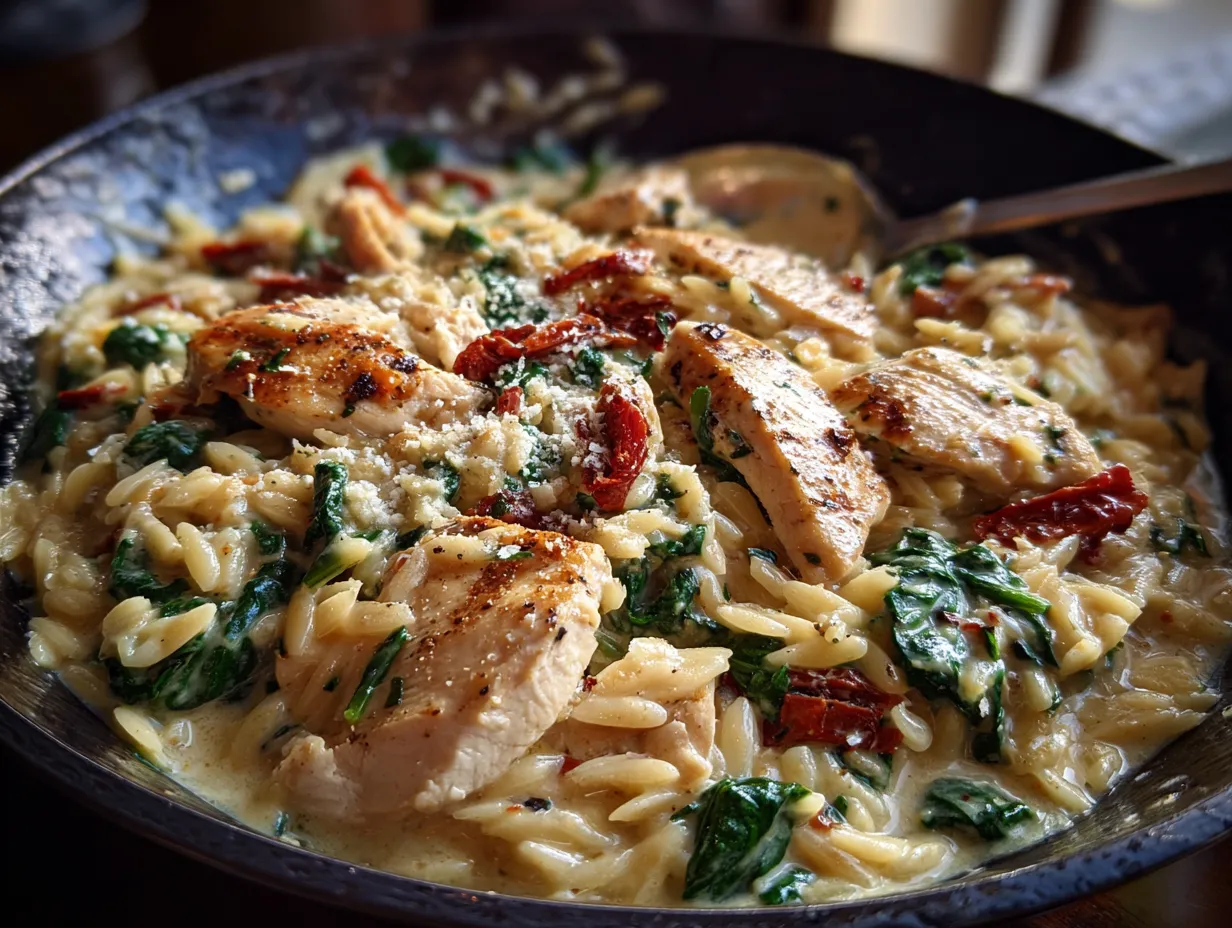 Creamy Tuscan Chicken Orzo with Sun-Dried Tomatoes and Spinach - tertiary view