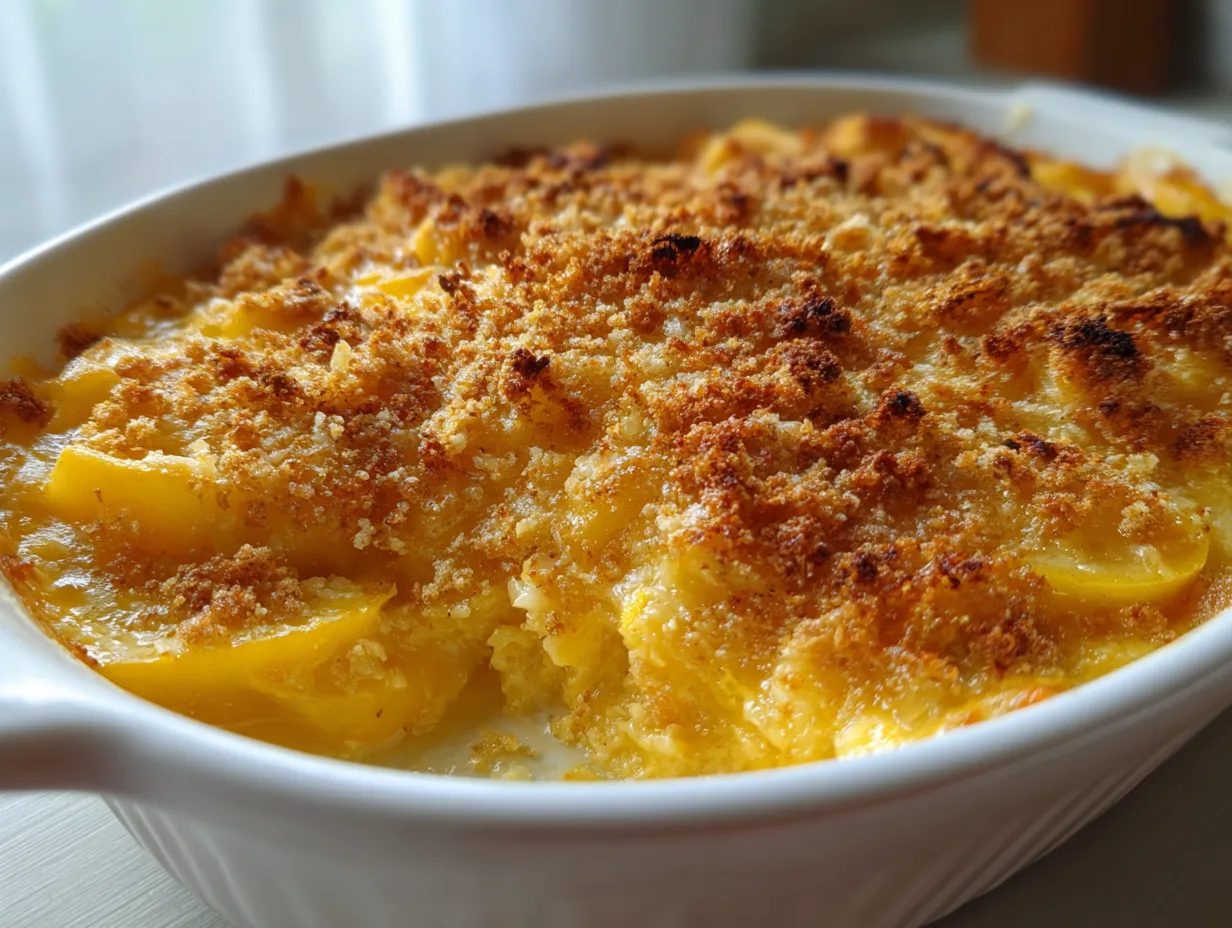Easy Southern Yellow Squash Casserole with Buttery Cracker Topping and Cheese - secondary view