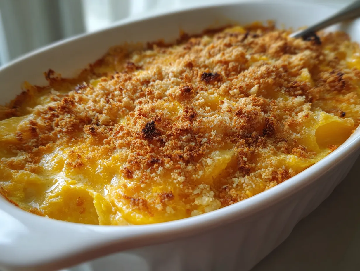 Easy Southern Yellow Squash Casserole with Buttery Cracker Topping and Cheese - tertiary view