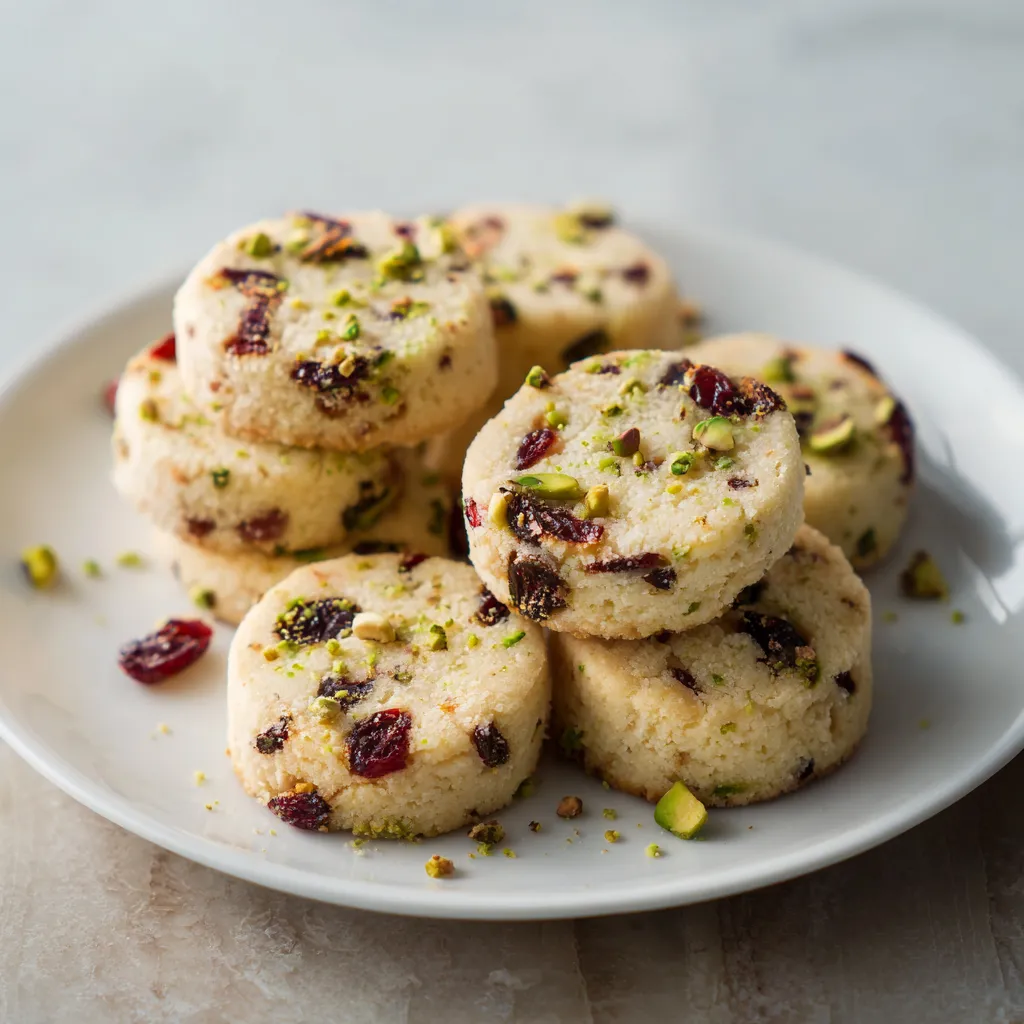 Cranberry Pistachio Shortbread Cookies with Buttery Texture and Festive Holiday Flavors - secondary view