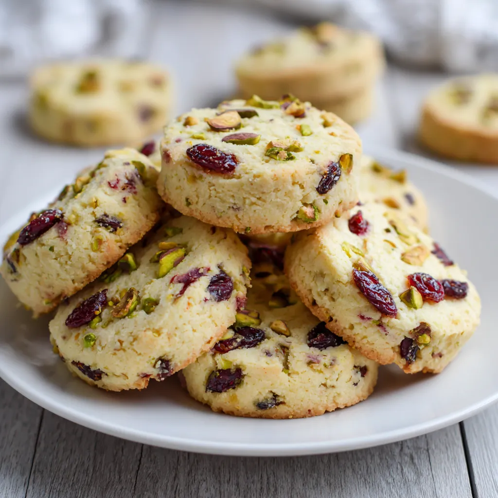 Cranberry Pistachio Shortbread Cookies with Buttery Texture and Festive Holiday Flavors