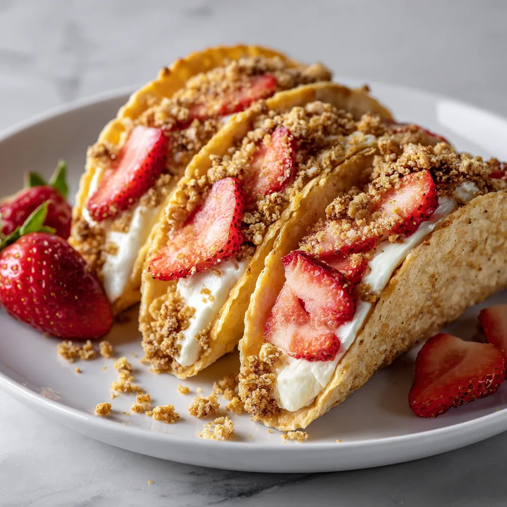 Strawberry Crunch Cheesecake Tacos with Crispy Cinnamon Shells and Berry Filling - secondary view
