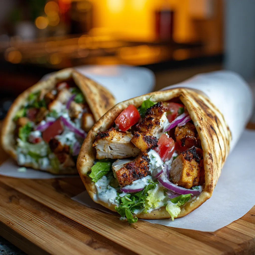 Ultimate Mediterranean Chicken Gyros Wrapped with Tzatziki and Fresh Vegetables - tertiary view