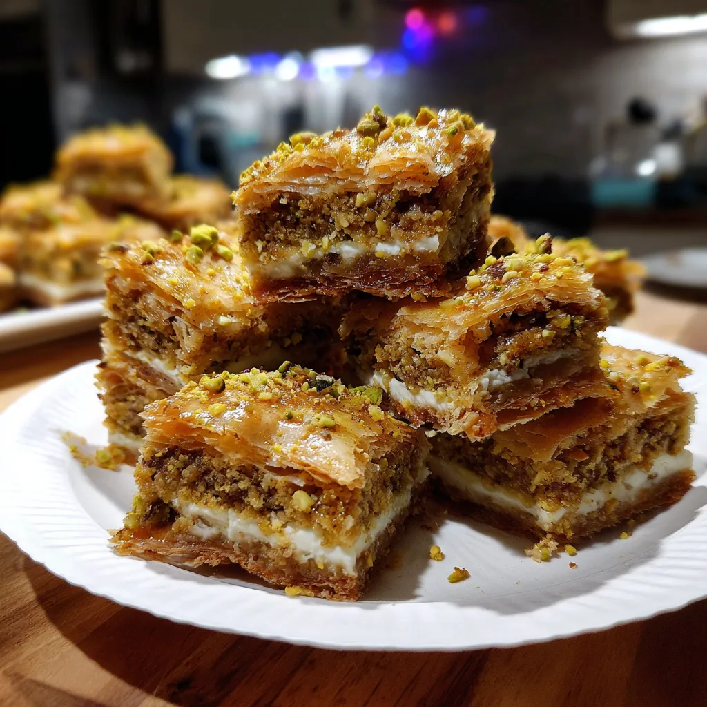 Honey-Drenched Baklava Cream Sandwich Cookies with Crushed Pistachios and Phyllo Crumble - main view