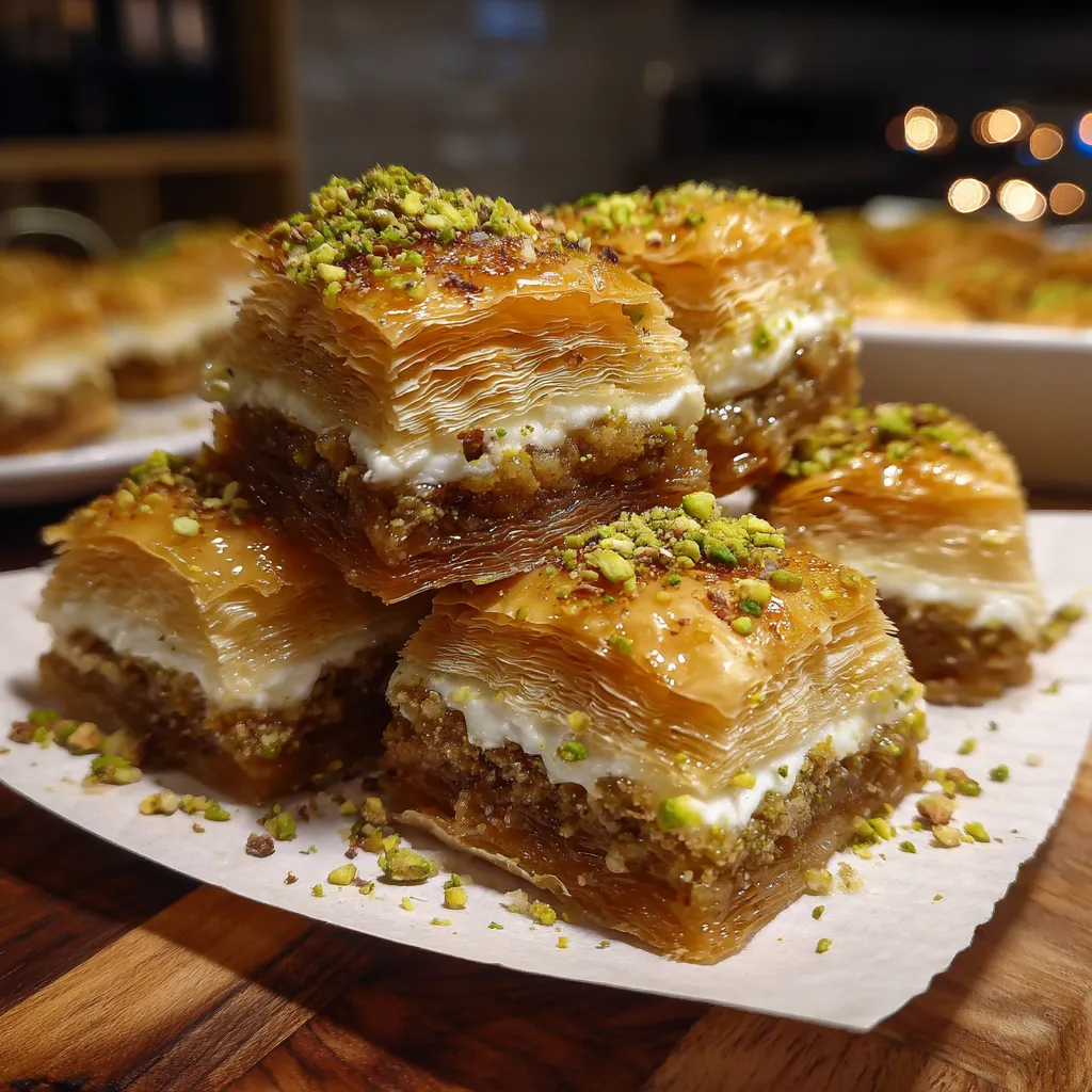 Honey-Drenched Baklava Cream Sandwich Cookies with Crushed Pistachios and Phyllo Crumble - secondary view