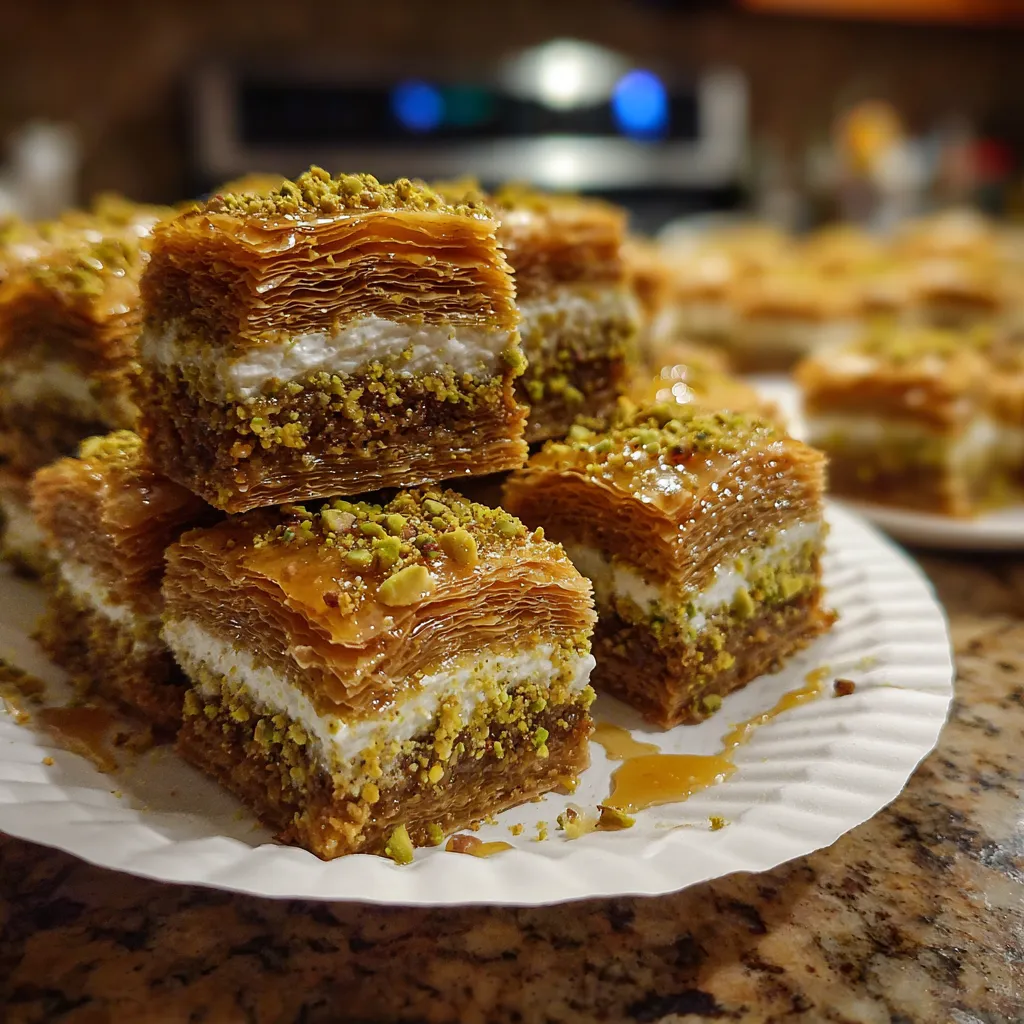 Honey-Drenched Baklava Cream Sandwich Cookies with Crushed Pistachios and Phyllo Crumble - tertiary view