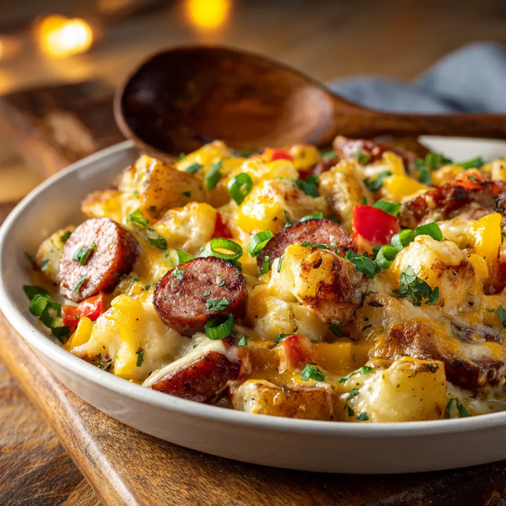 Ultimate Cheesy Ranch Potatoes and Smoked Sausage Skillet with Crispy Edges and Melted Cheese