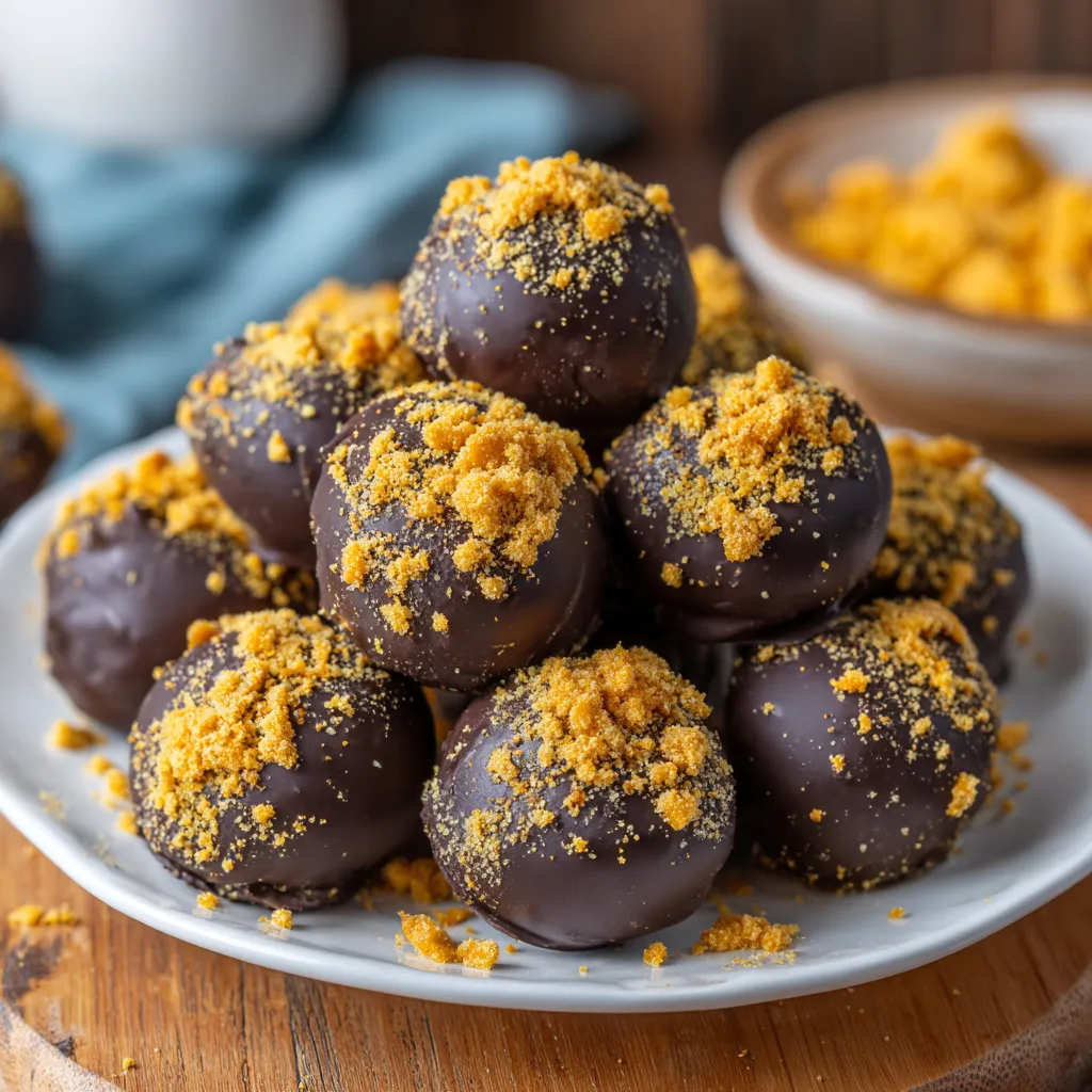 Crunchy Chocolate-Covered Butterfinger Balls with Peanut Butter Center and Gold Flake Garnish - secondary view