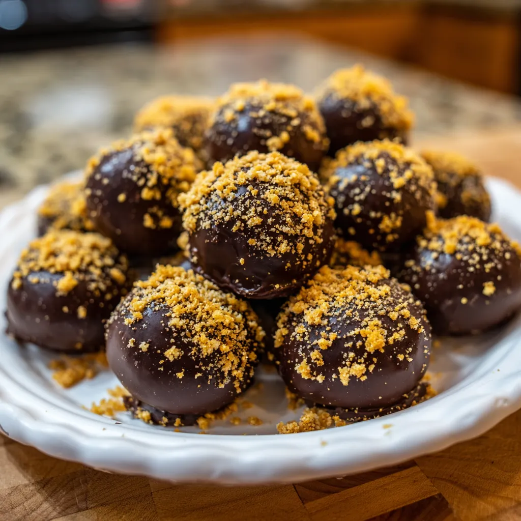 Crunchy Chocolate-Covered Butterfinger Balls with Peanut Butter Center and Gold Flake Garnish - main view