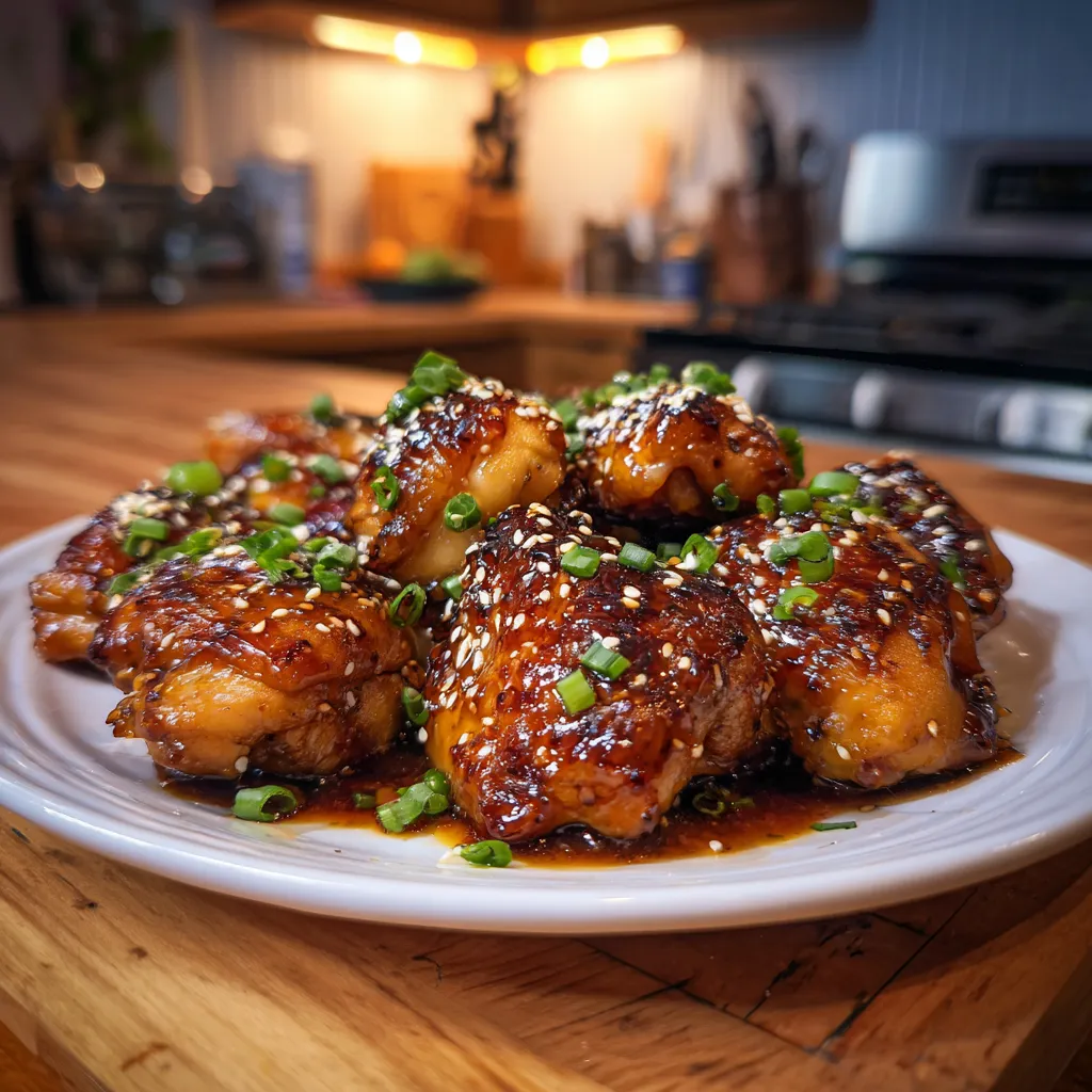 Sticky Sweet Honey Garlic Glazed Chicken Thighs with Asian-Inspired Aromatics - main view