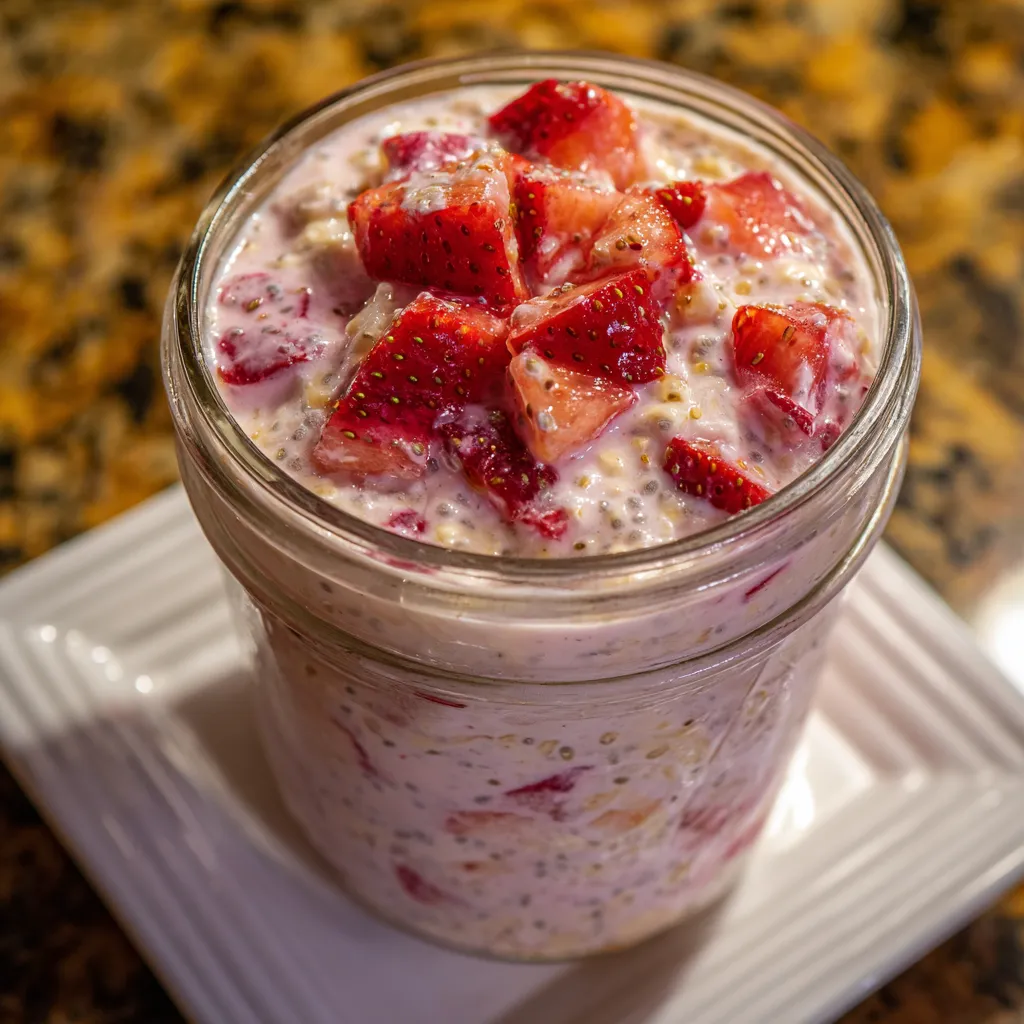 Creamy Strawberries and Cream Overnight Oats with Vanilla and Fresh Berries - tertiary view