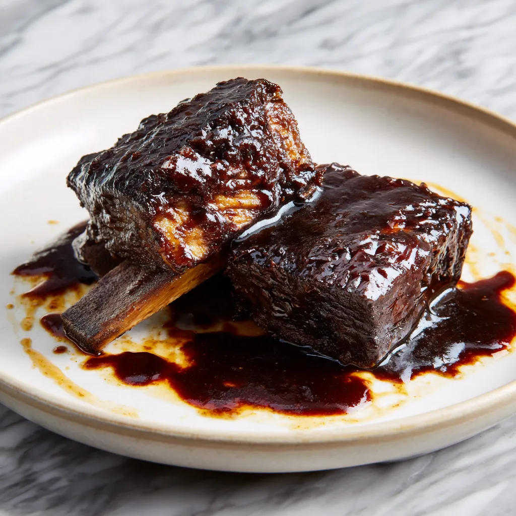 Slow-Braised Balsamic Bourbon Short Ribs with Red Wine and Caramelized Root Vegetables