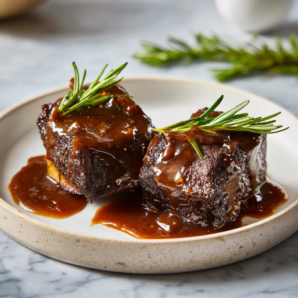 Slow-Braised Balsamic Bourbon Short Ribs with Red Wine and Caramelized Root Vegetables - tertiary view