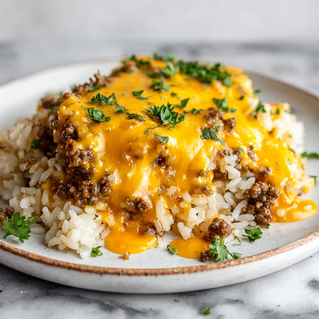 Ultimate Cheesy Ground Beef and Rice Casserole with Melted Cheddar and Vegetables - tertiary view