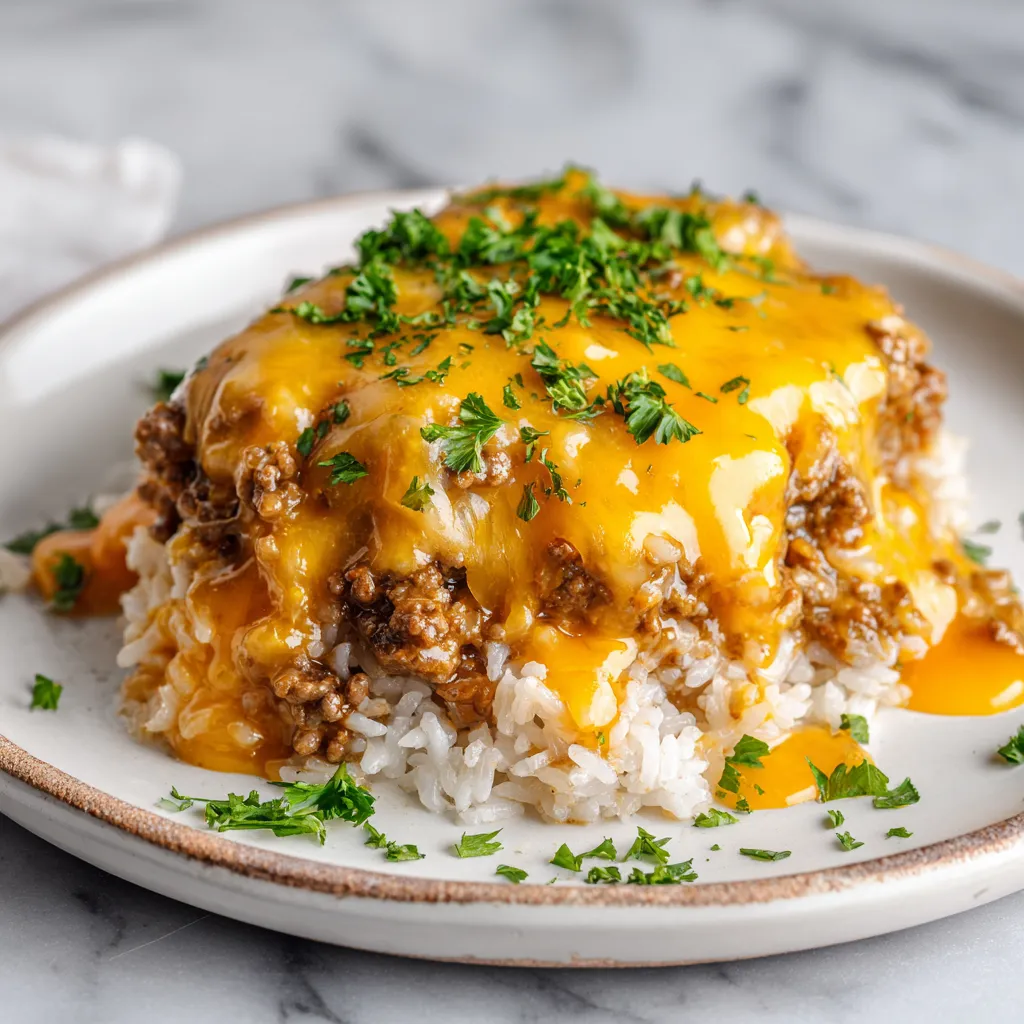 Ultimate Cheesy Ground Beef and Rice Casserole with Melted Cheddar and Vegetables