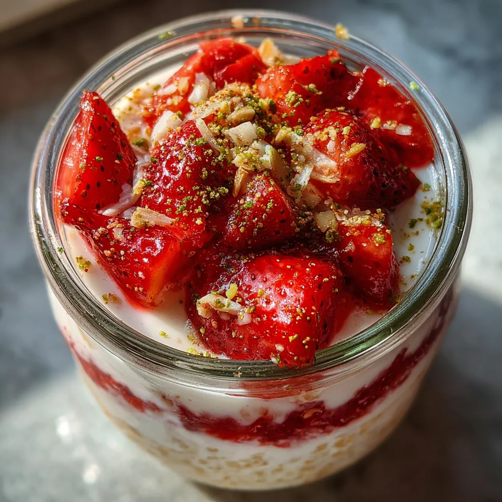 Decadent Strawberry Cheesecake Overnight Oats with Fresh Berry Swirl - main view