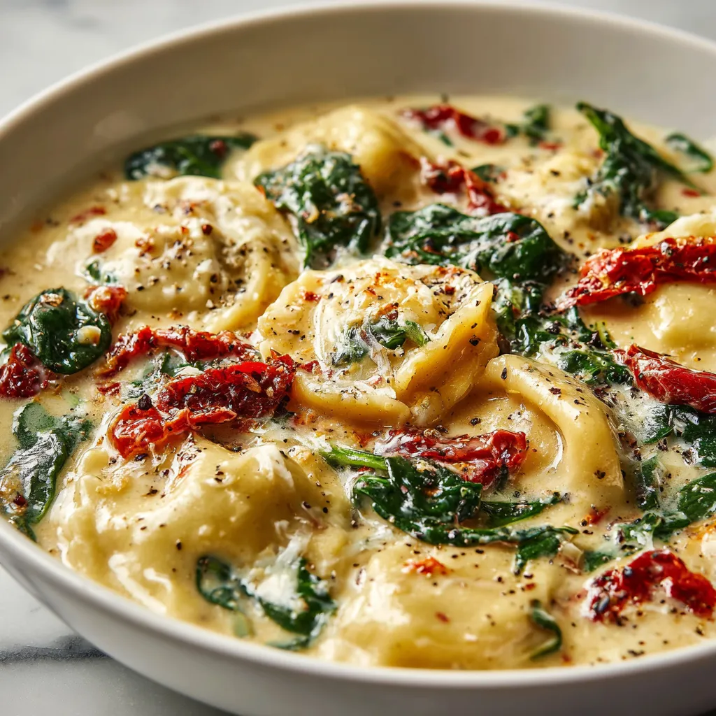 Creamy Tuscan Ravioli Soup with Sun-Dried Tomatoes, Spinach, and Italian Herbs