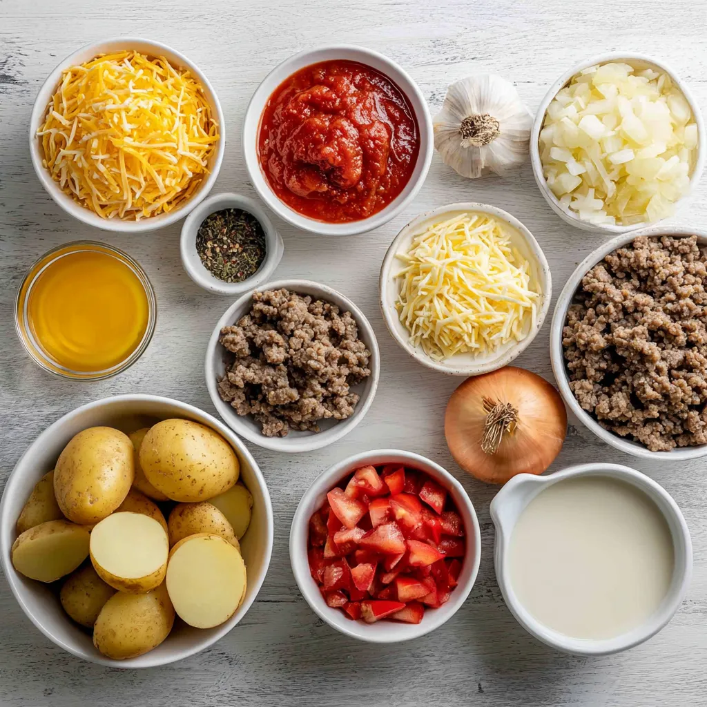 Ultimate Hamburger Potato Casserole with Creamy Cheese Sauce and Seasoned Ground Beef