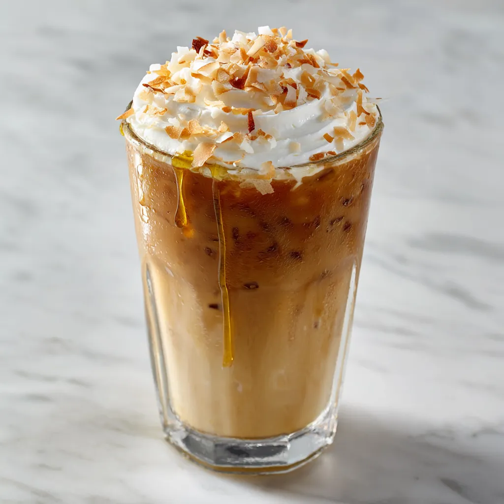 Tropical Honey Coconut Cold Coffee with Silky Whipped Cream Swirl and Natural Sweetness - tertiary view