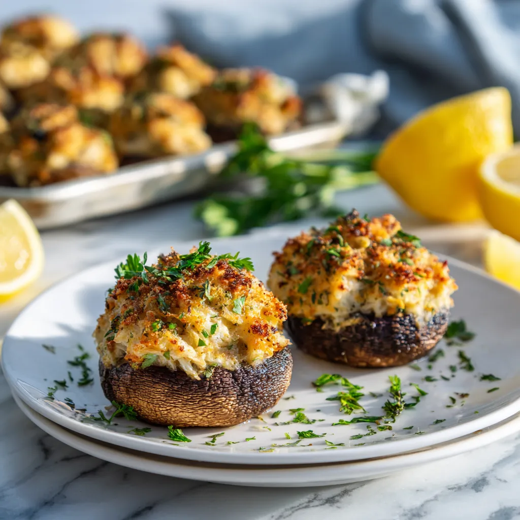 Ultimate Crab Stuffed Mushrooms with Cream Cheese and Parmesan Herb Topping