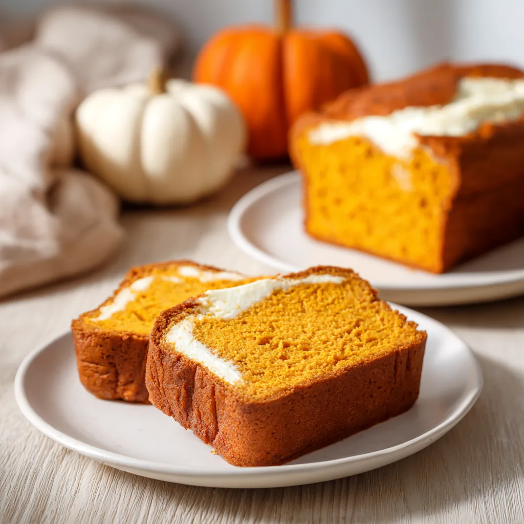 Moist Pumpkin Cream Cheese Swirl Bread with Warm Autumn Spices - tertiary view