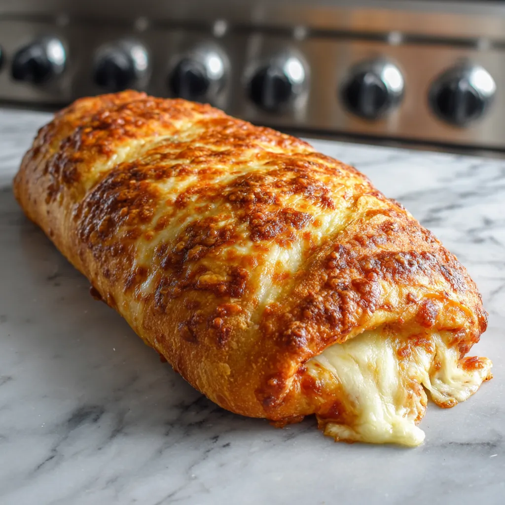 Authentic Italian Stromboli Loaf with Savory Meats, Melted Cheese, and Fresh Herbs - secondary view