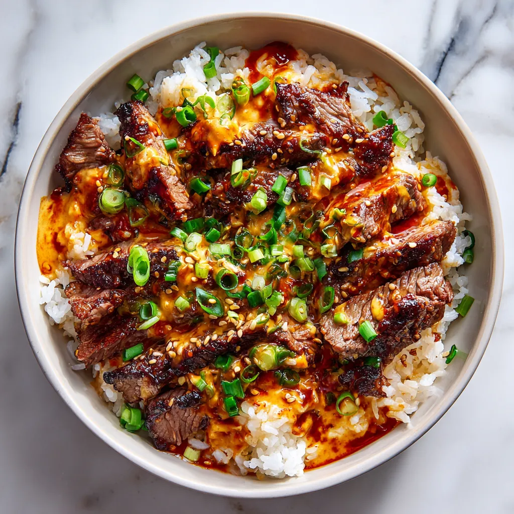 Ultimate Korean BBQ Steak Rice Bowl with Marinated Beef and Fresh Vegetables - tertiary view