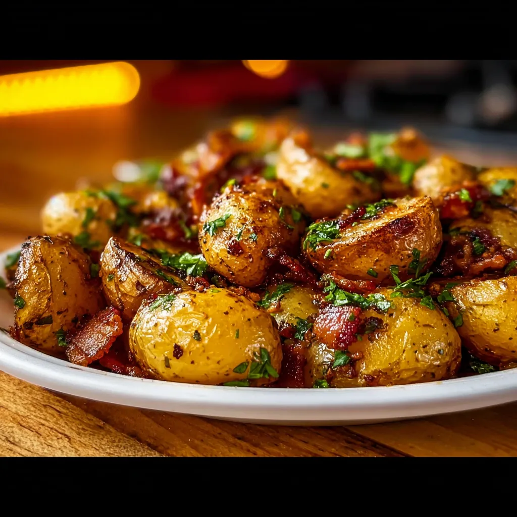 Crispy Honey Bacon Roasted Potatoes with Caramelized Onions and Fresh Herbs - secondary view