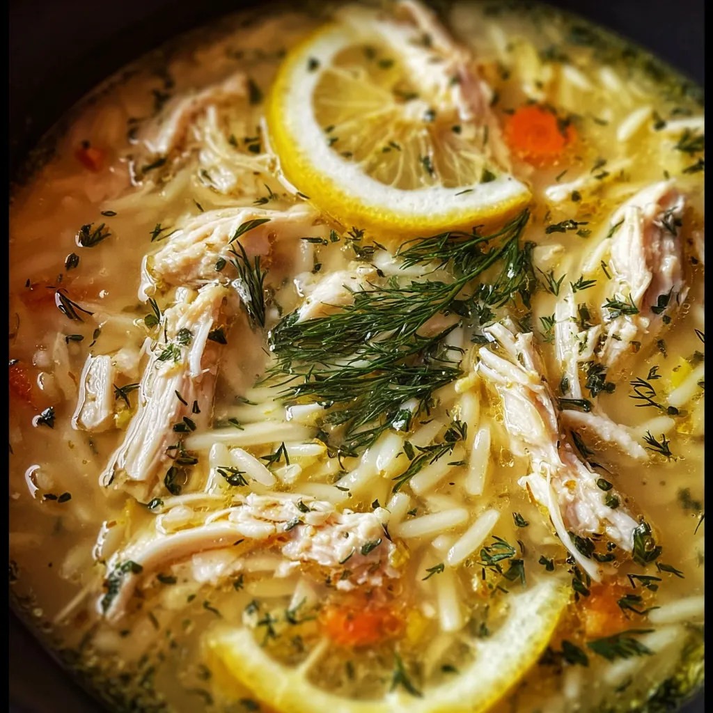 Authentic Greek Lemon Chicken Soup with Tender Rice and Fresh Herbs